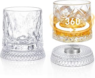 NEOCRATES Spinning Whiskey Glass Set of 1, 360° Rotating Crystal Clear Tumbler with Coaster, Old Fashioned Scotch Bourbon ... Price In India