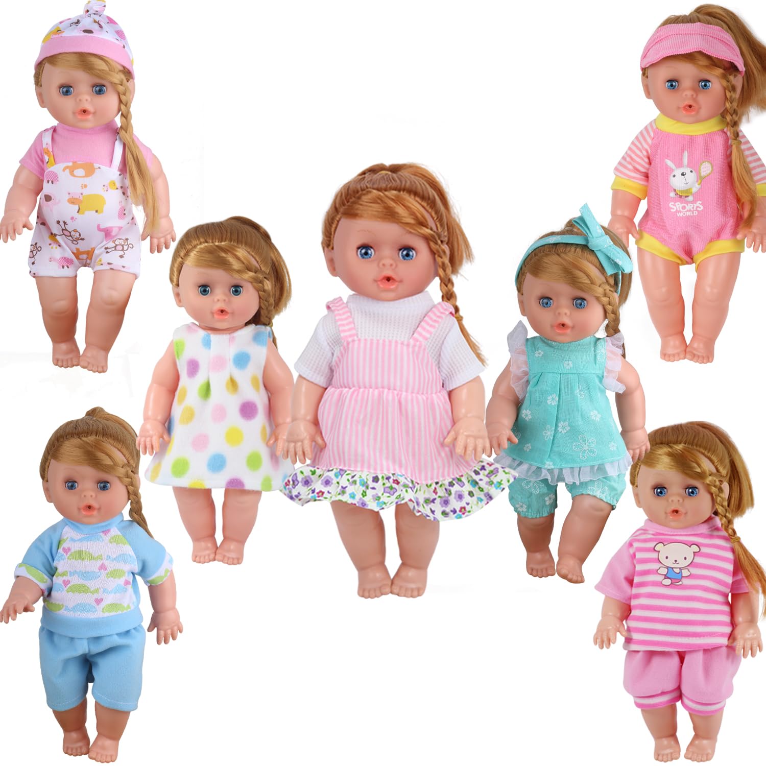 Pack of 7 for 11-12 Inch Alive American Doll Baby Doll Clothes Dress Costumes Gown Outfits Princess Birthday Xmas Gift Wrap for Girls Dolls Not Included