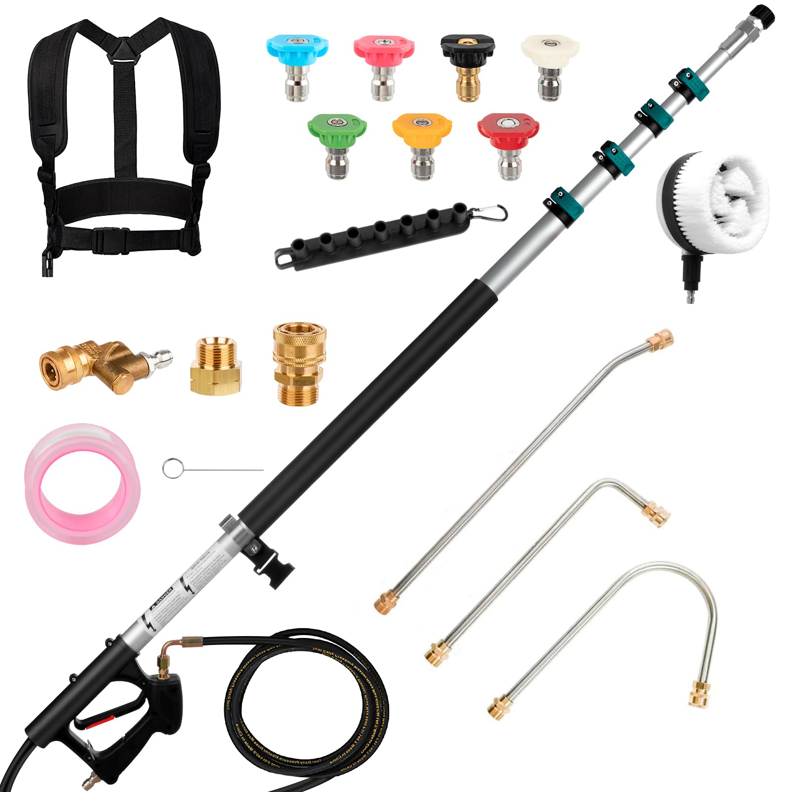 24FT Pressure Washer Telescoping Wand with Bursh, Telescoping Pressure Washer Wand, Gutter Cleaning Tool for Your Patio, Lawn & Garden (24FT Wand with Brush)