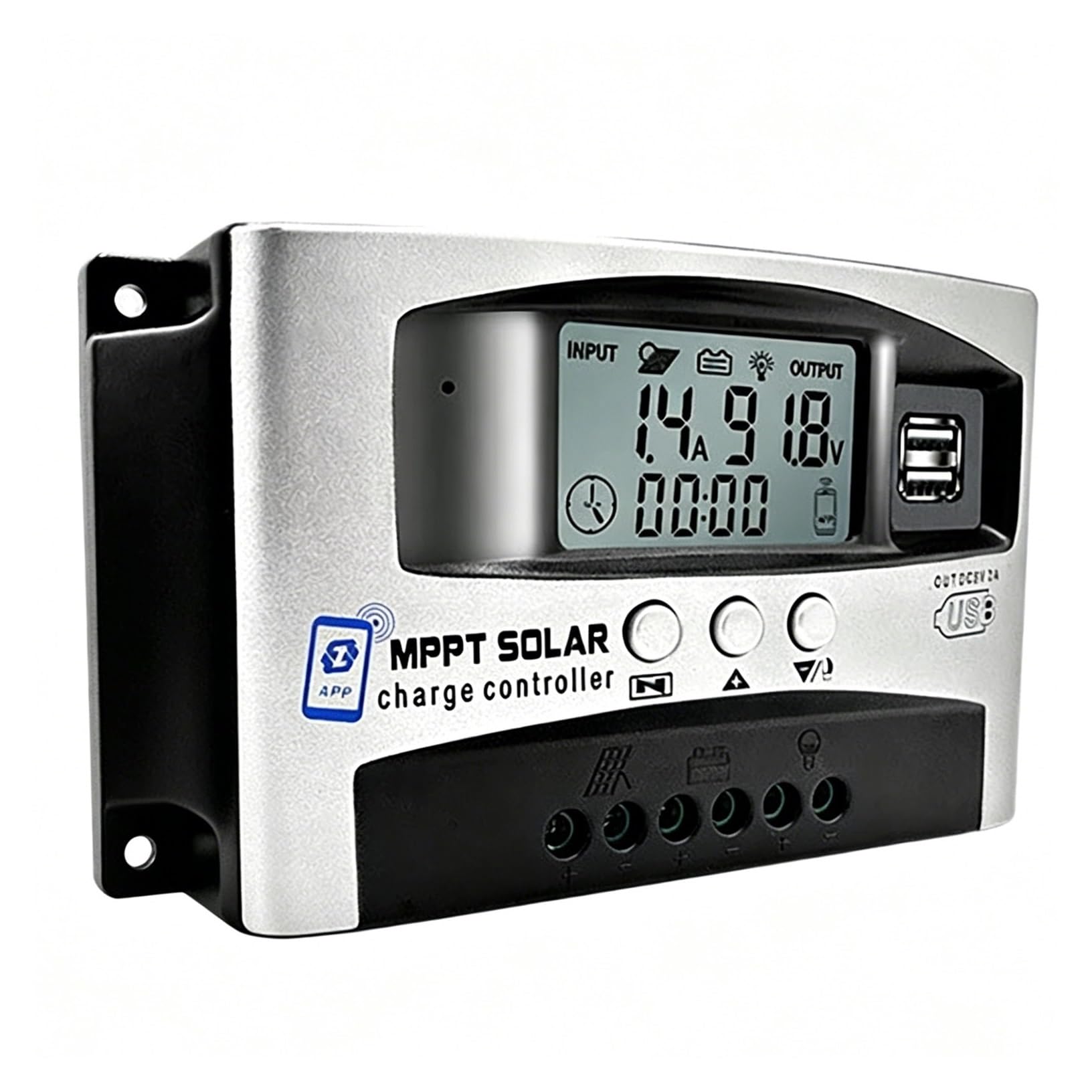 MPPT Step-down Solar Charge Controller W/LCD Display Dual USB & Bluetooth Mobile APP Control For Lead-acid & Lithium Battery(30A)