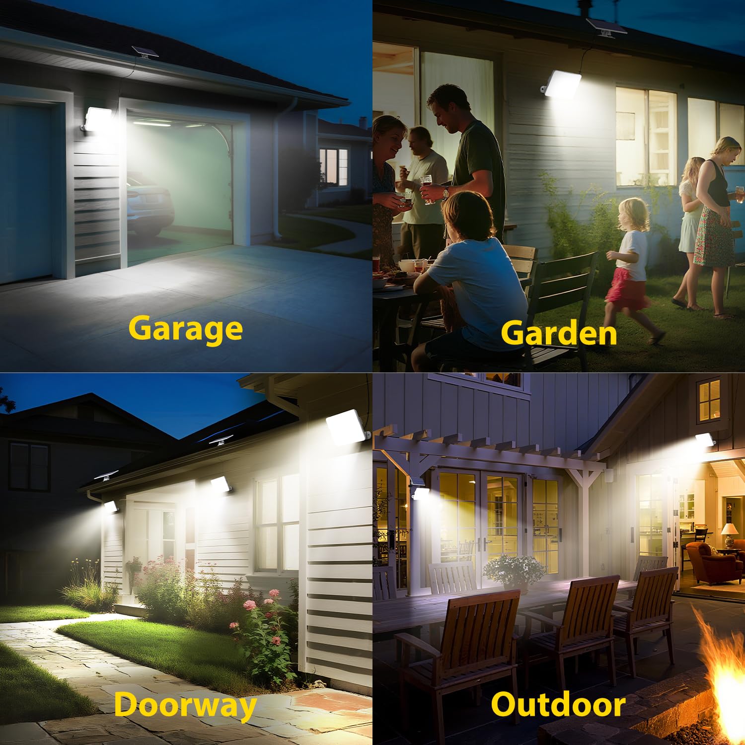 kolpop 4 confezioni di faretti a LED per esterni, solari, con sensore di movimento, con telecomando, IP65, impermeabile, luce solare, 3 modalità, luce solare esterna, potente per giardino, cortile