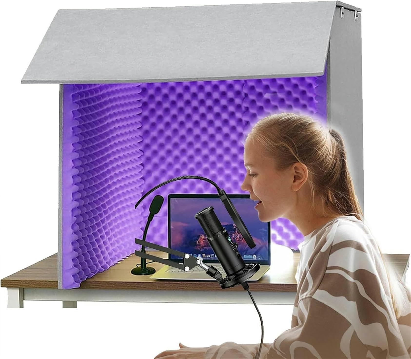 Mikrofonowa kabina izolacyjna Cube, 80 * cm do domowego studia, nagrywania muzyki, podcastingu, obróbki akustycznej(Purple)
