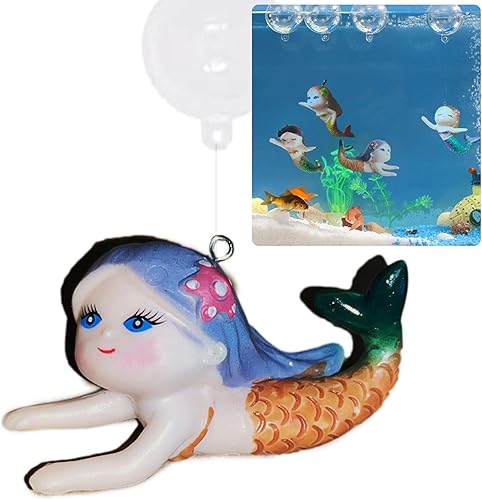 Miniatura 9 de PAPIEEED Decoración flotante de pecera de sirena, decoraciones de acuario de dibujos animados para mascotas acuáticas para jugar adornos de acuario