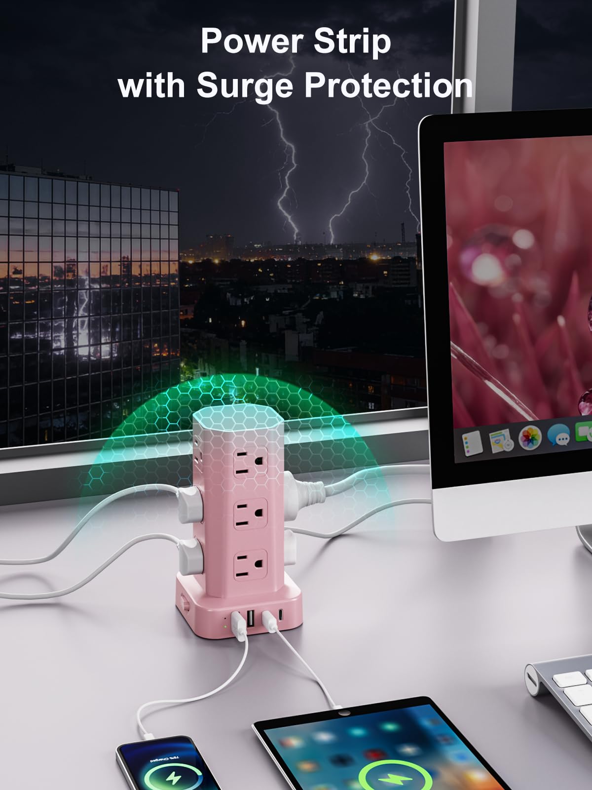 Pink Surge Protector Tower - 16 USB Outlets! -8 Pink Surge Protector Tower - 16 USB Outlets! -8