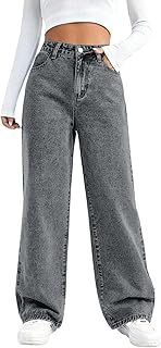 GRECIILOOKS Jeans for Women – Wide Leg High Waist Baggy Denim Pants | Casual Straight Fit Trousers with Utility Pocket Design