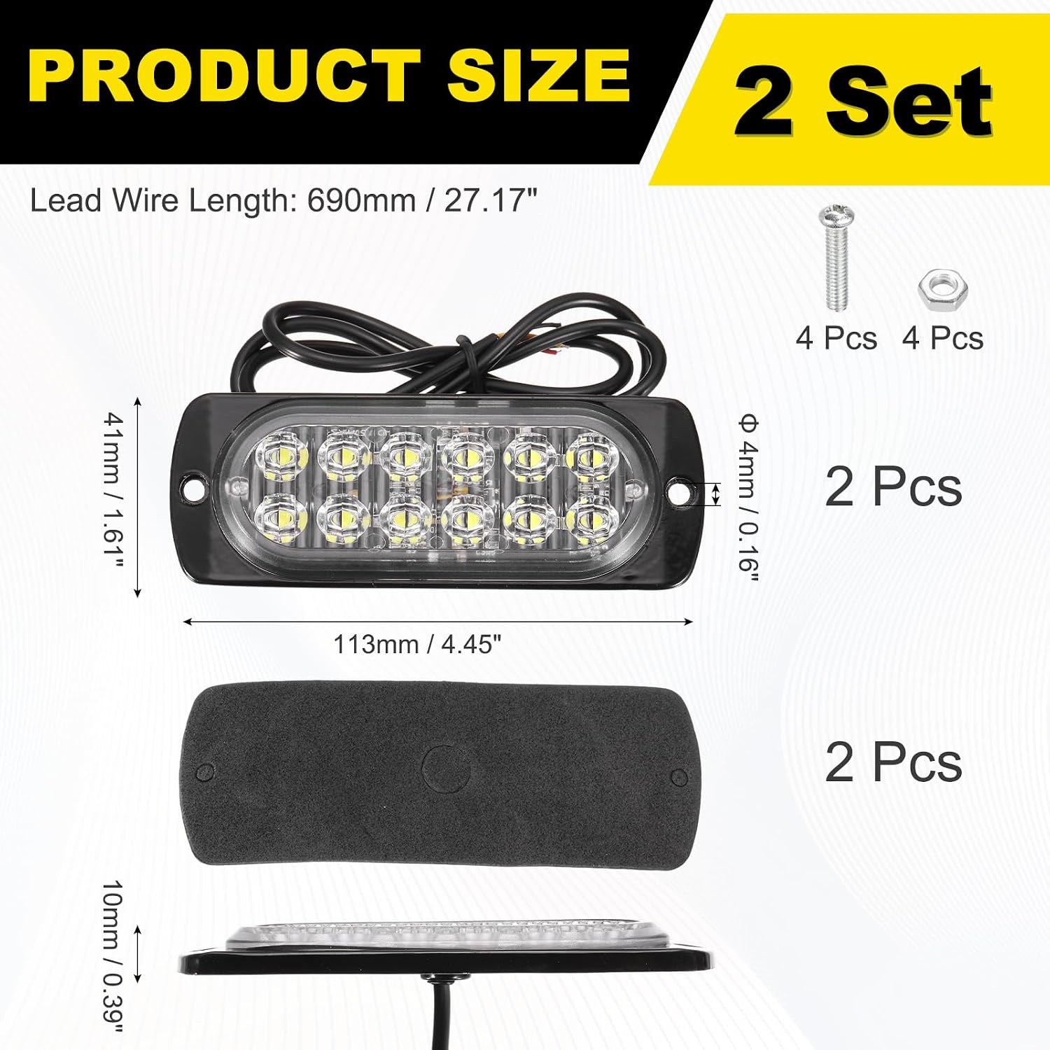 PATIKIL 12-LED Aluminum Strobe Lights, 2 Pack MIni Warning Strobe Lamps Car Truck Slim Flash Light for Vehicle LED Grille Head Warning Lamps, White