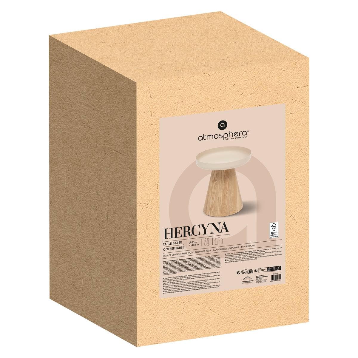 Atmosphera - Mesa Auxiliar Hercyna, Acero y Madera, 40 cm de diámetro x 42 cm de Alto, Tablero Redondo con Bordes elevados - para salón, Dormitorio o como Mesa de Centro.