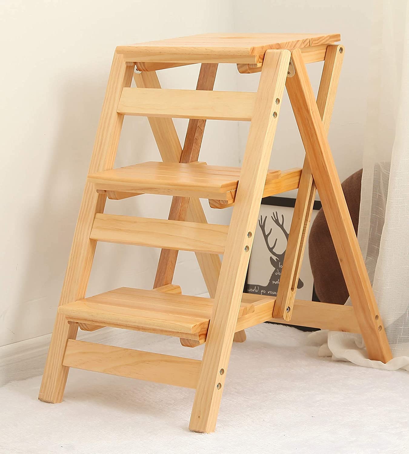 Escalera de madera para oficina LUNEZY taburete plegable para el hogar