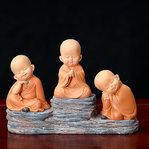 Miniatura 3 de 3 piezas de estatua de Buda bebé, estatua de Buda riendo para decoración del hogar, meditación, monje de Buda clásico, delicado, artes y