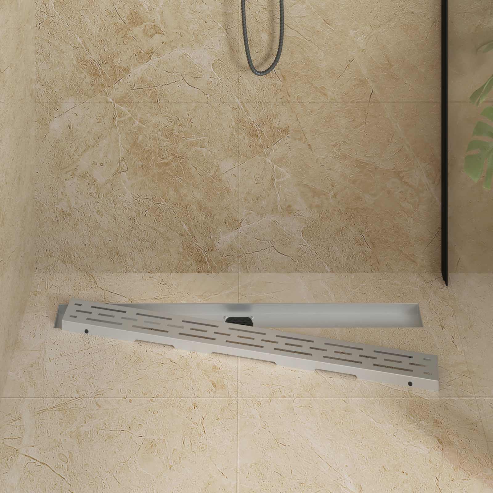 Desagüe de ducha de 90 cm de acero inoxidable con sifón de 360°, desagüe para el suelo, desagüe de ducha, canaleta para baño, drenaje plateado