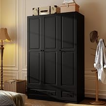 Armoire Wardrobe Closet with Drawers 75" Black Tall Wardrobe with 3 Doors
