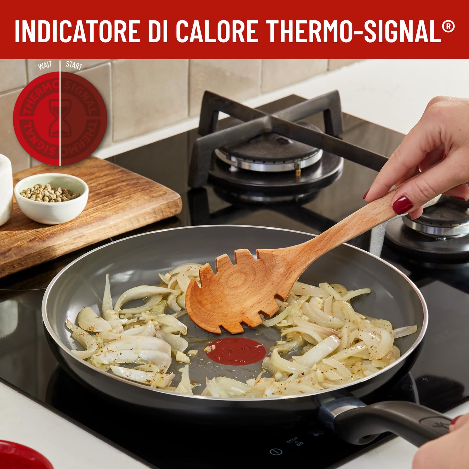 Lagostina Goccia Padella 32 cm, Rivestimento in Ceramica Antiaderente, Scorrevolezza Ottimale, Pulizia Facile, Thermo-Signal, Sicura, Compatibile con Induzione
