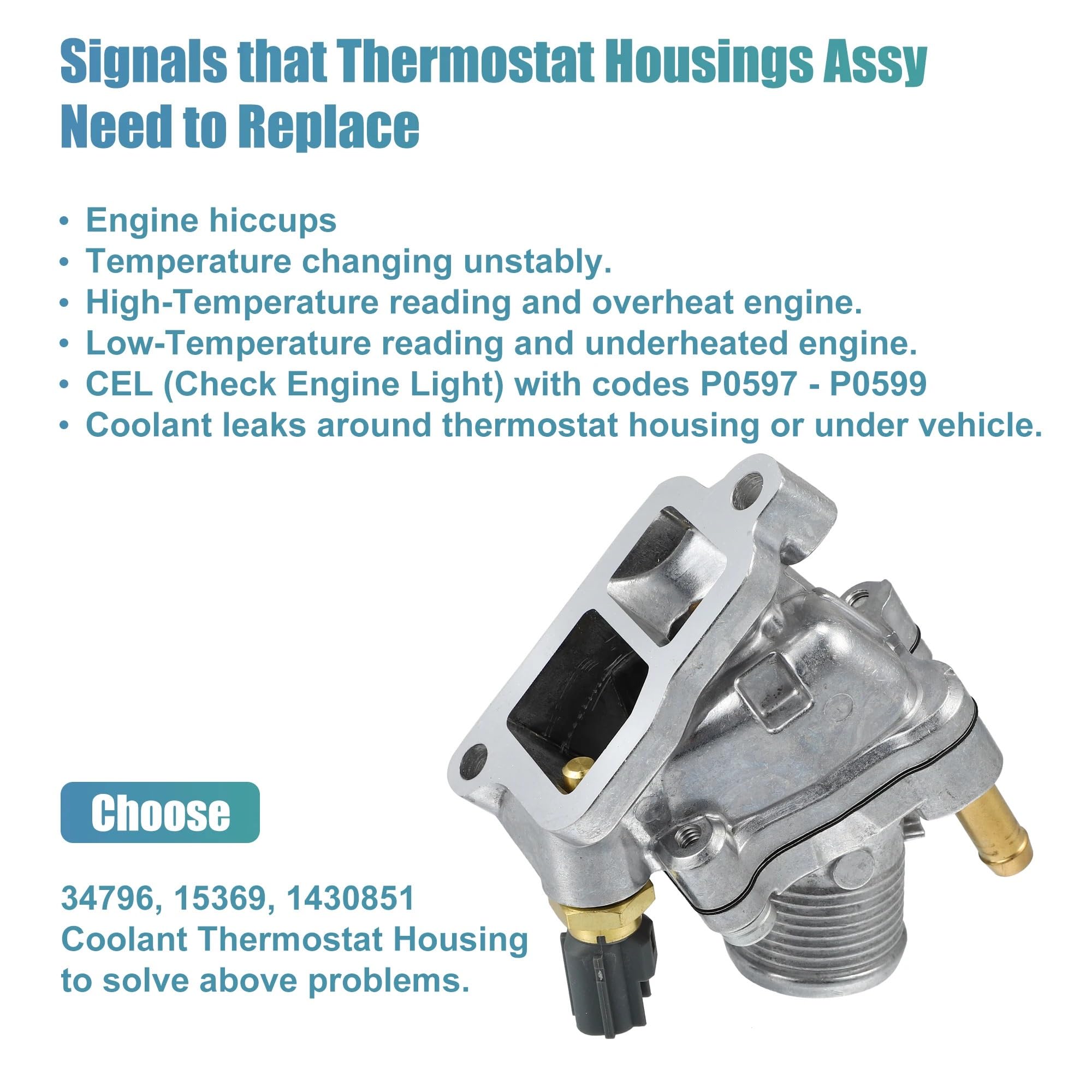 Termostato de refrigerante del motor Termostatos d 31293698 Conjunto de carcasa del termostato del refrigerante del motor, compatible con Volvo XC90 03-06