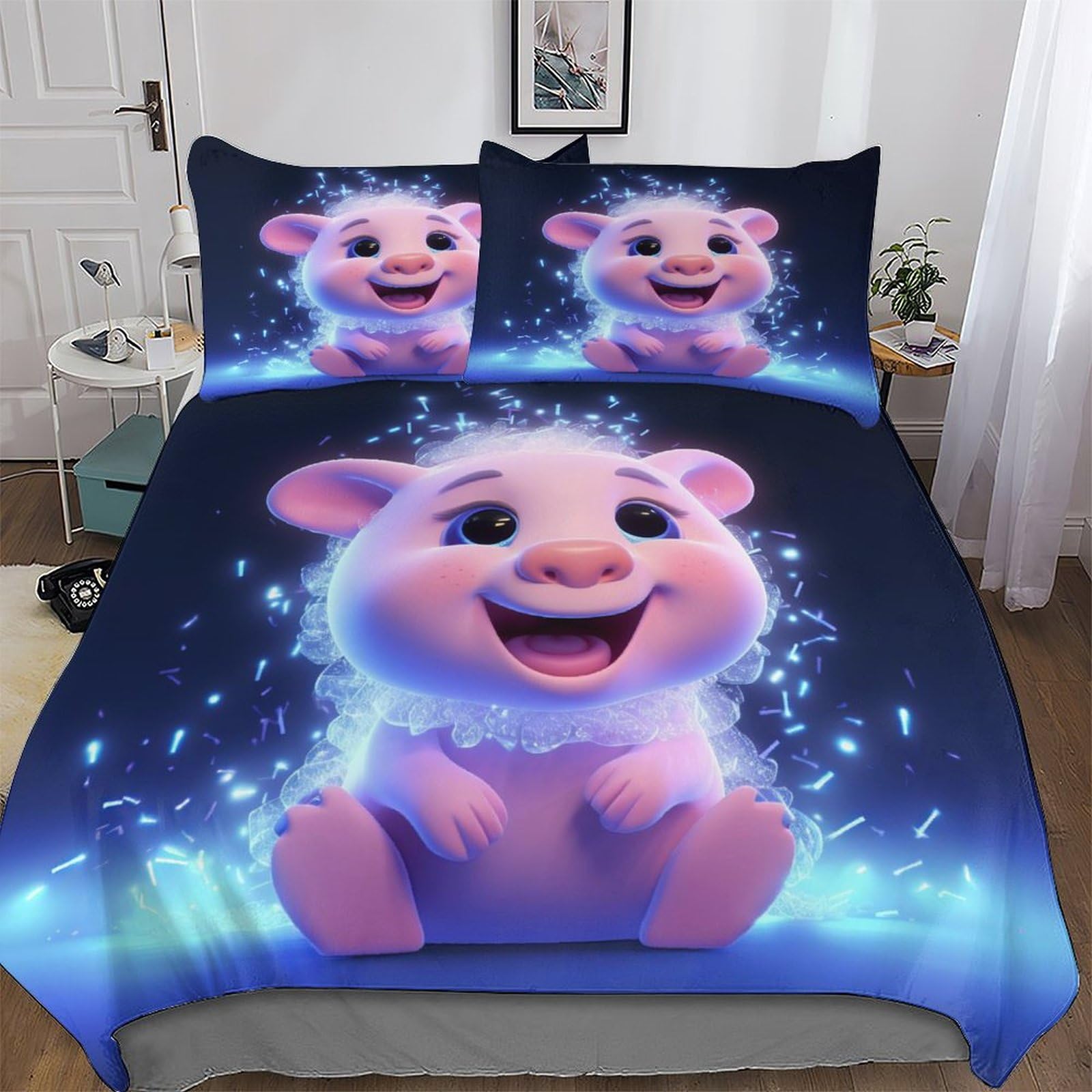 Housse de couette cochon king size en microfibre douce et thermorégulatrice pour grand lit