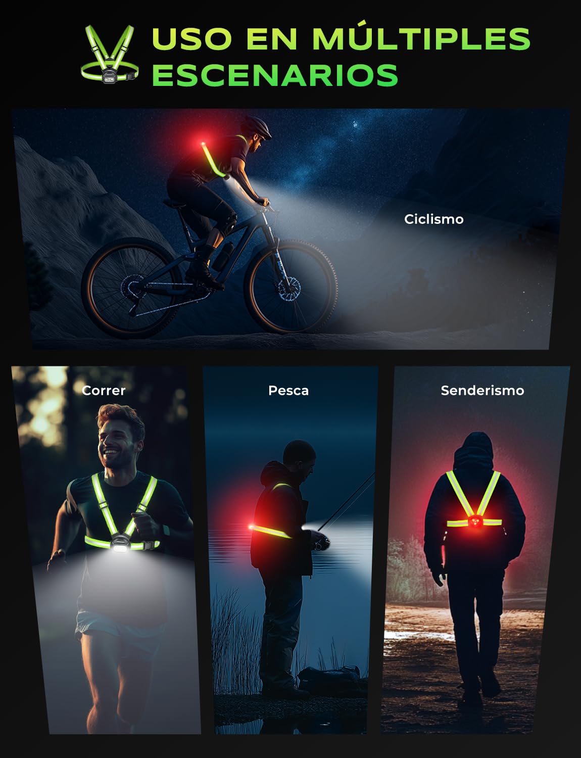 Luce Running 500 Lumen con Posteriore, 7+2 Modalità, 45° Regolabile, IPX4 Impermeabile, Torcia Running