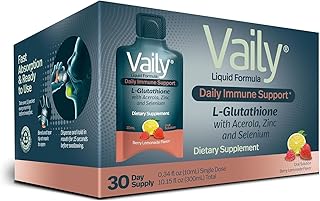 Vaily Immune Support Supplement for Adults - Liquid Glutathione Supplement 500 mg w/Acerola Vitamin C Zinc & Selenium - High Potency Antioxidant, Skin Health, Detox Every Day - 30 Single-dose Vials