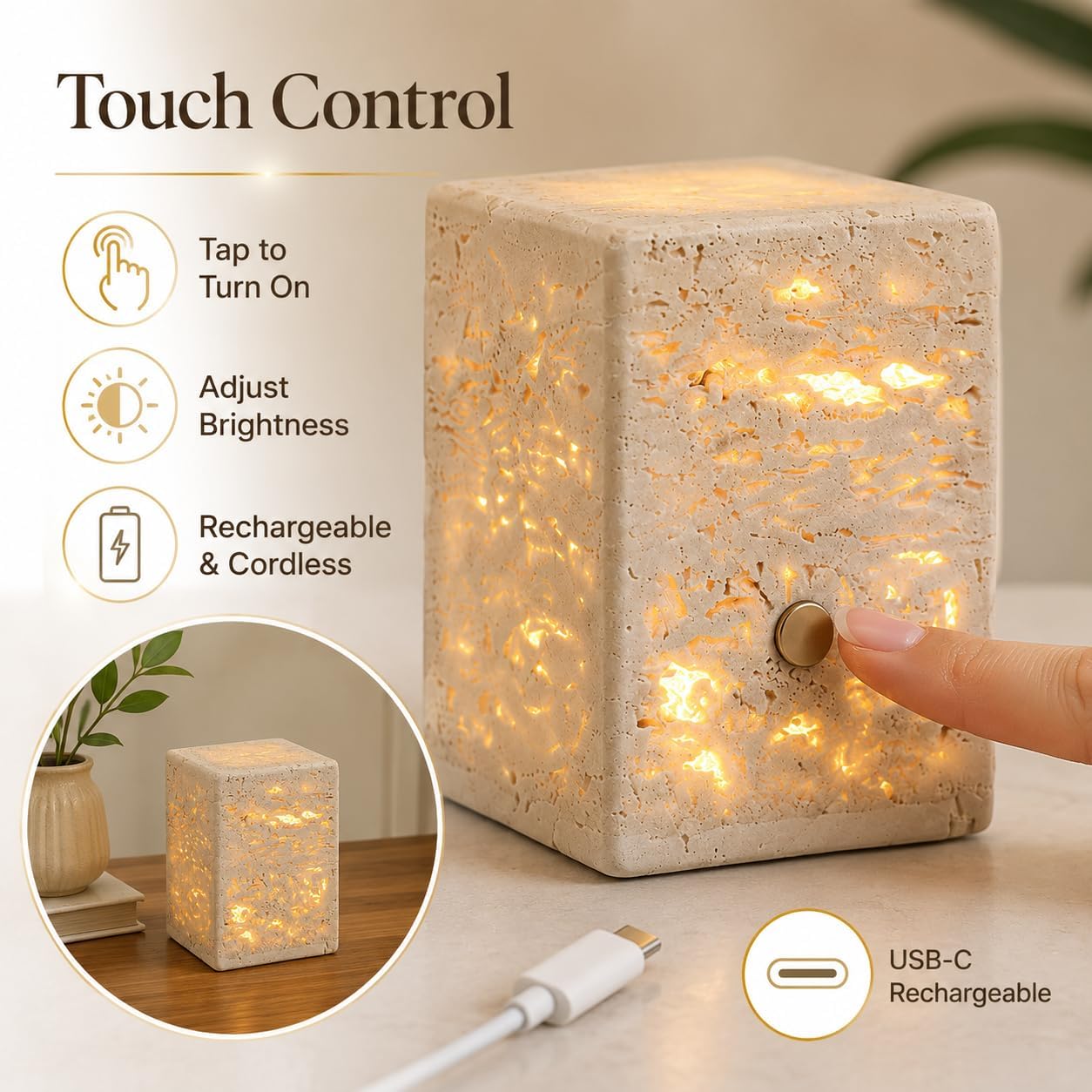 Lampe à effet marbre avec 3 modes d’éclairage, rechargeable