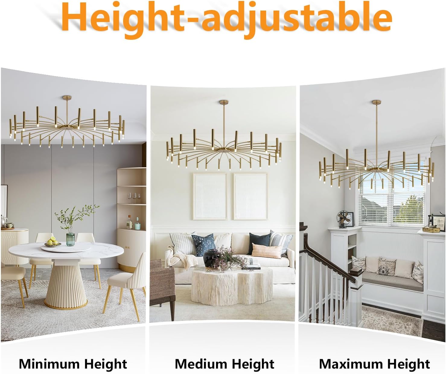 KCO Lighting Mid Century Modern Gold Sputnik Chandelier 24-Light Antique Brushed Brass Large LED Chandeliers Farmhouse Hanging Semi Flush Mount Ceiling Light Kitchen Island Dining Pendant Lights