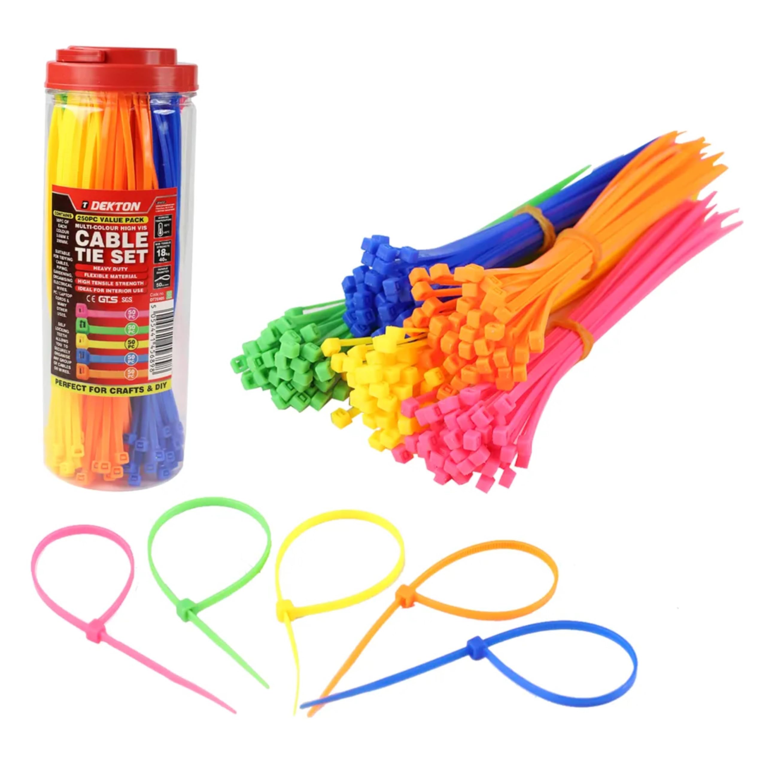 Dekton 250PC Cable Tie Set - Multicolor, Multicolour - Image 3