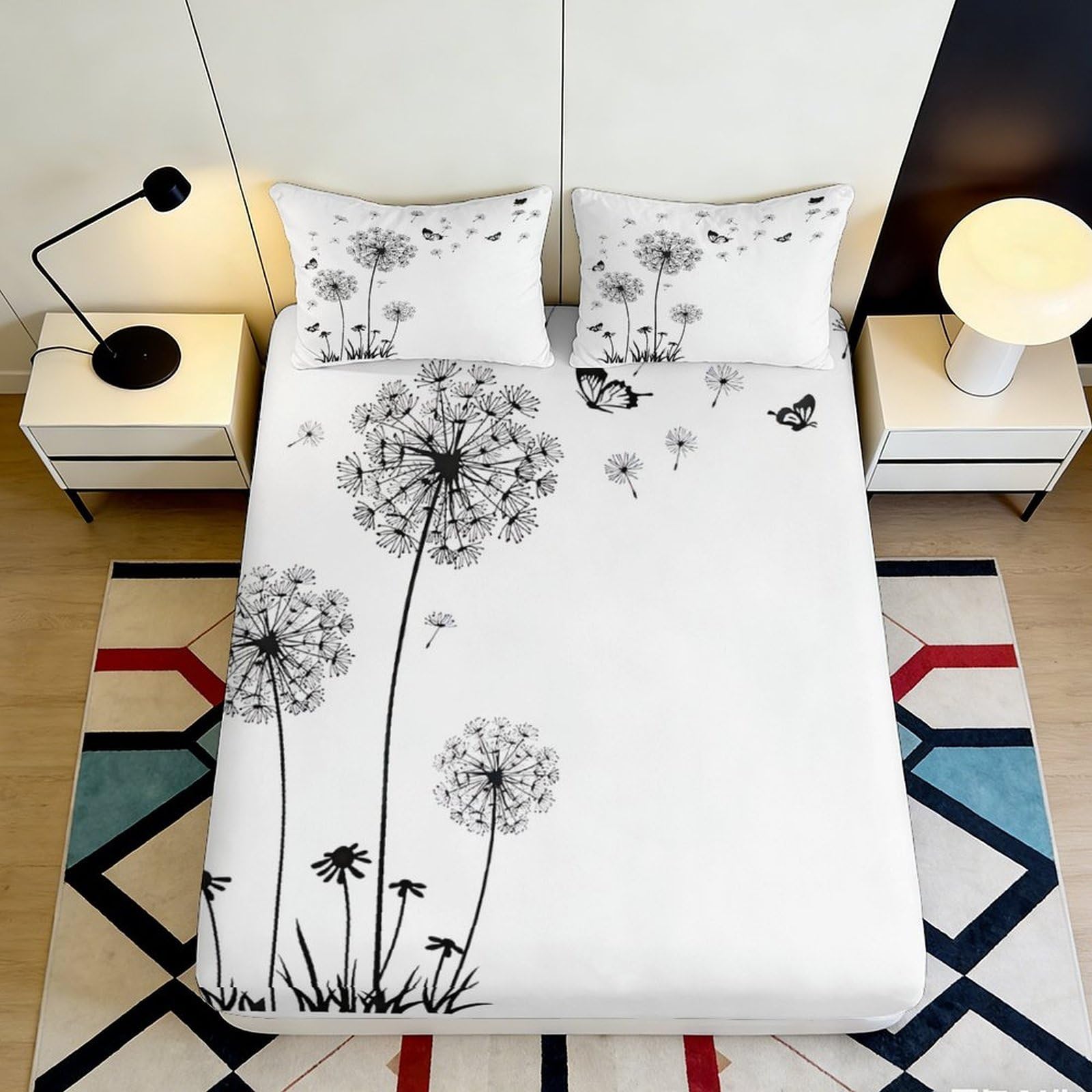 Pnayamiorkfel Style-4 3D Printed Dandelion Butterfly Fitted Sheet Microfiber White Soft Mattress Cover For Bedroom Guest Room Decor 90X200x25cm