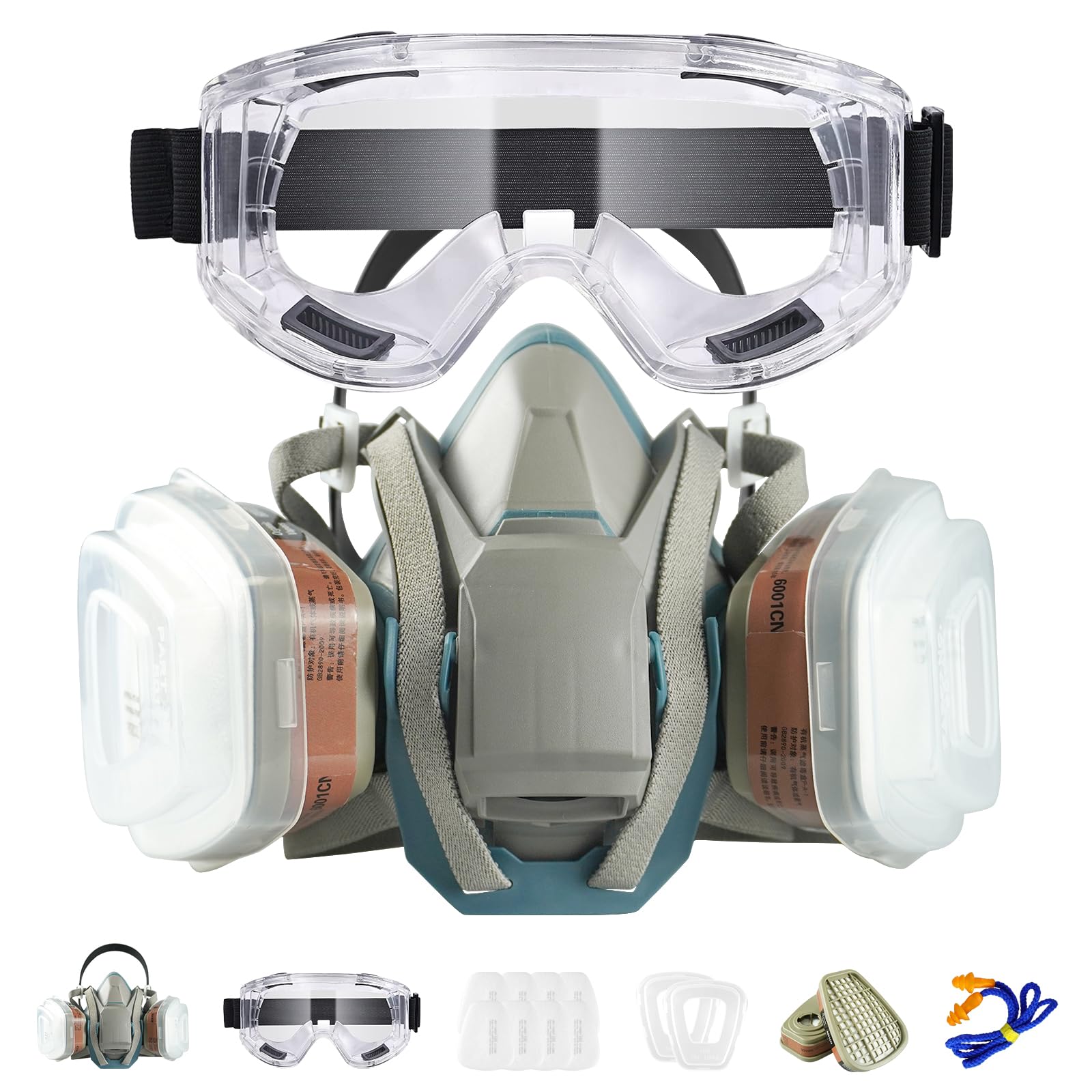 Filtri Intercambiabili Professionali Maschera Antigas Riutilizzabile Con Occhiali - Doppia Protezione Per Verniciatura E Saldatura Maschera Respiratoria Protettiva