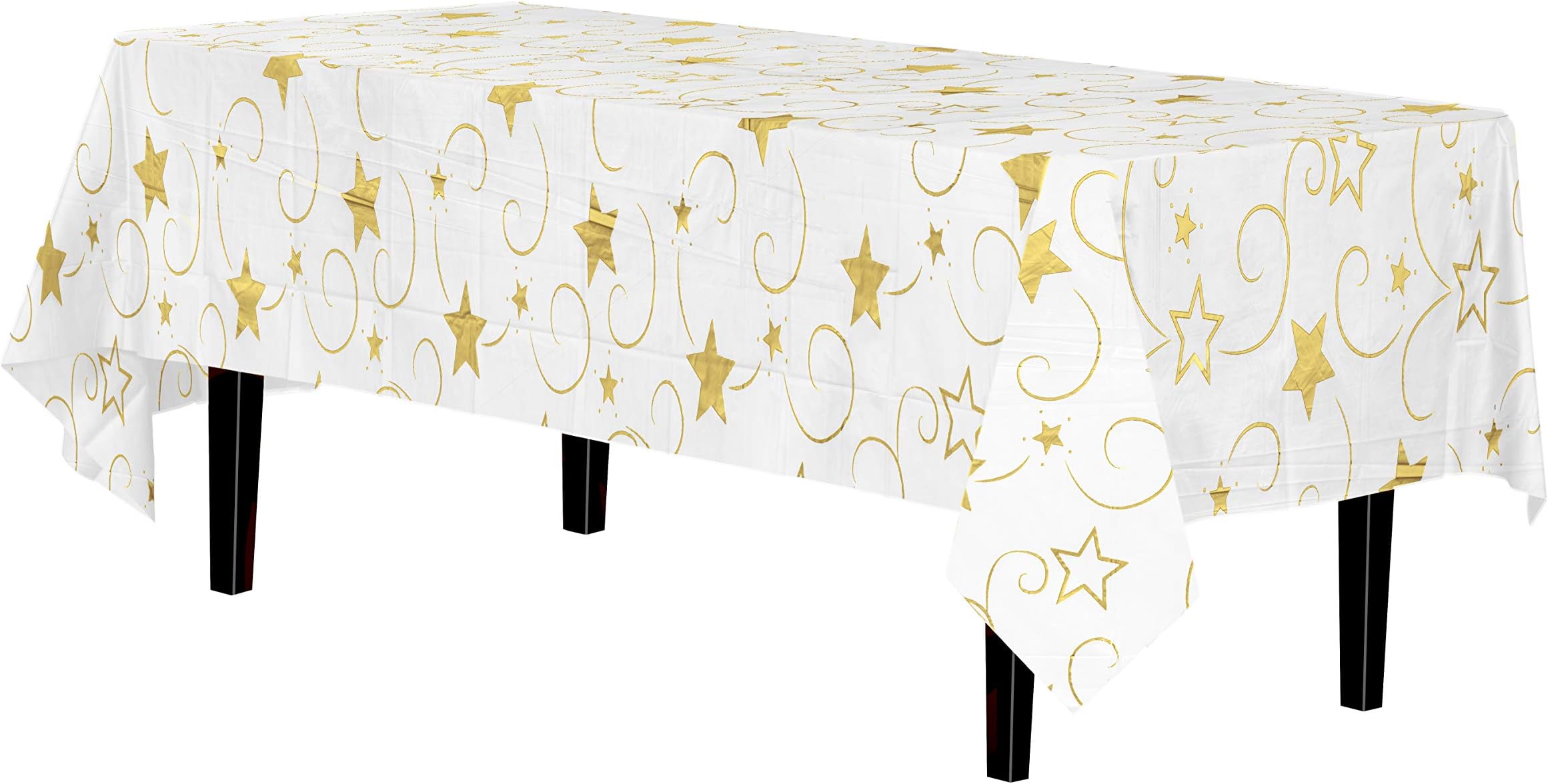 ExquisiteExquisite Gold Star Tablecloth Plastic 12-Pack Disposable Rectangle Tablecloths 54" x 108" Gold Star Table Cloths Rectangle Table Covers Plastic Tablecloth for Party Decorations