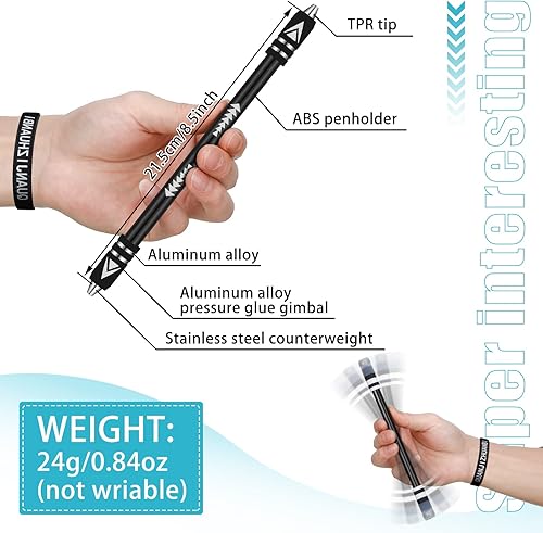 Miniatura 2 de Geyee 4 bolígrafos giratorios con 8 pulseras de silicona con dedos de metal para juegos, 8.5 pulgadas, bolígrafo giratorio antideslizante para