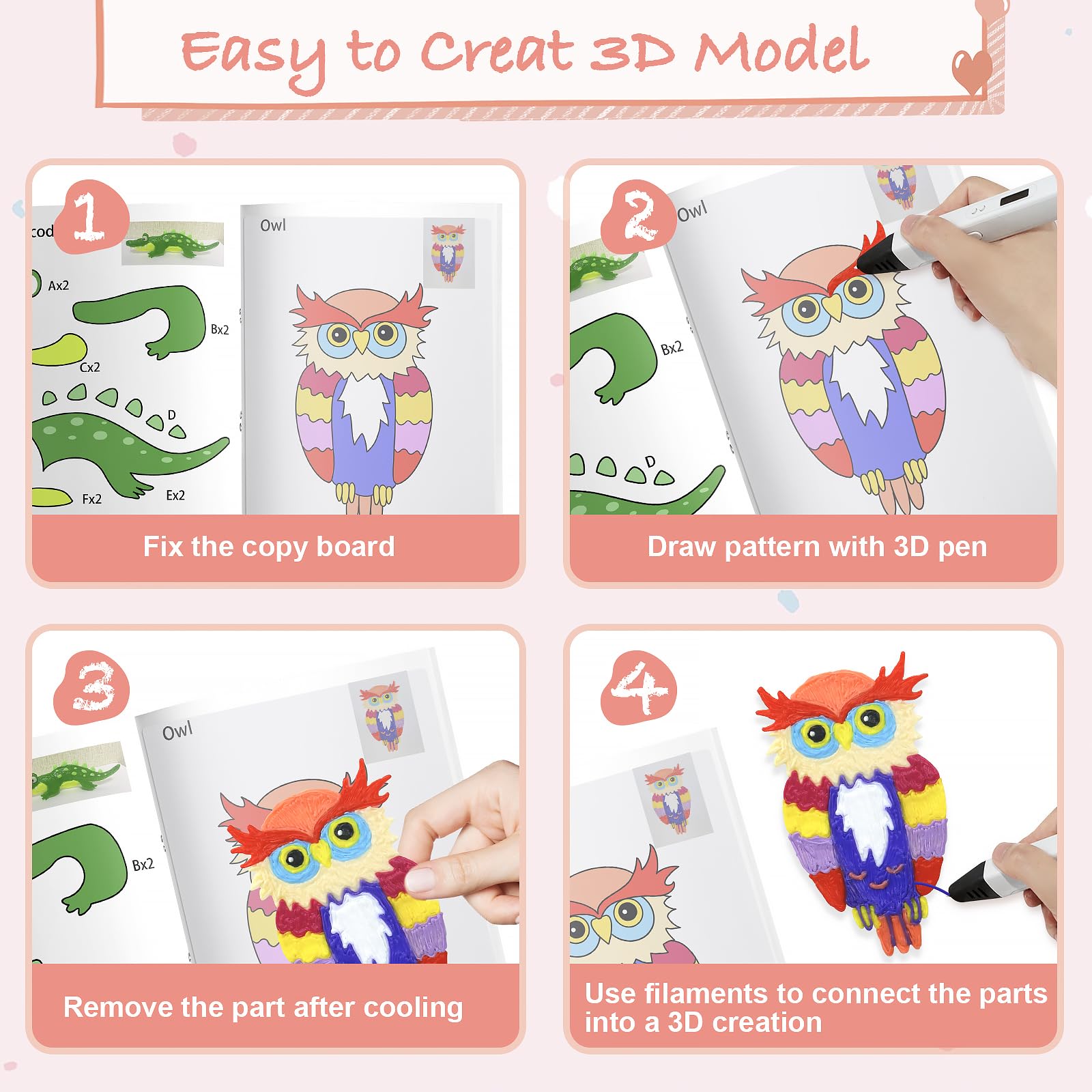 SONGTIY Libro da disegno 3D, 40 modelli riutilizzabili per graffiti, stampini creativi con piastra in PVC per principianti e artigiani, idee regalo fai da te per Natale e compleanni
