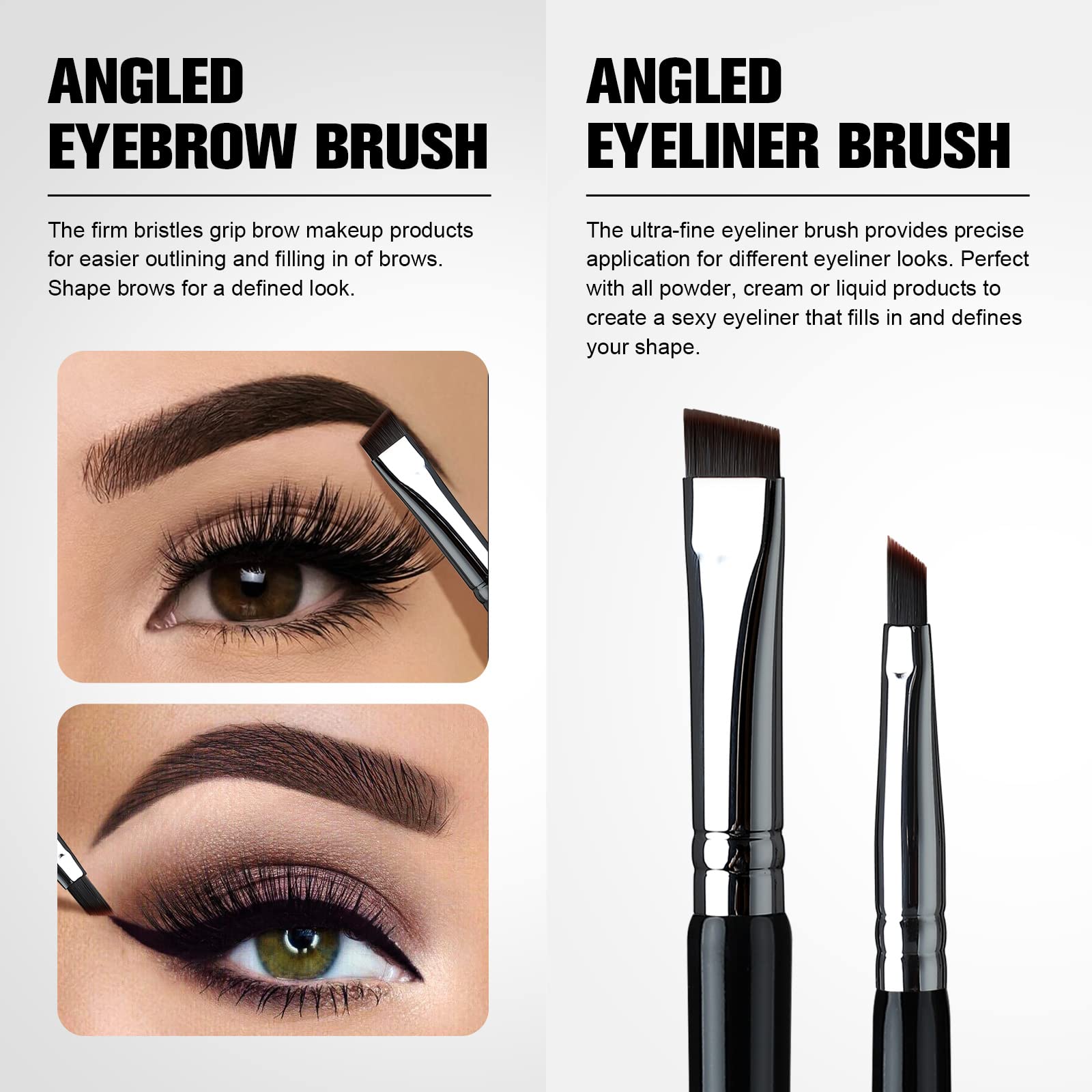 EIGSHOW Pennello per sopracciglia e pennello per eyeliner, trucco a doppia estremità, pennello per sopracciglia angolato, eyeliner ultrafine(D104)