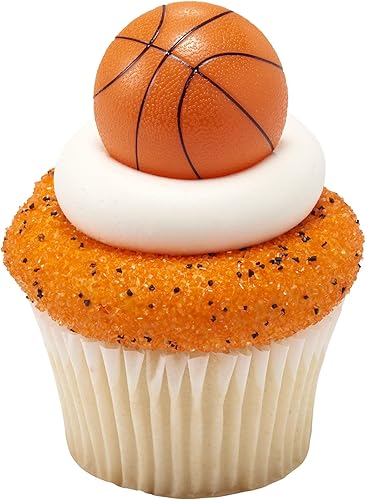 Miniatura 7 de DECOPAC Anillos de baloncesto 3D, decoraciones de cupcakes, adornos para pasteles seguros para alimentos, paquete de 24