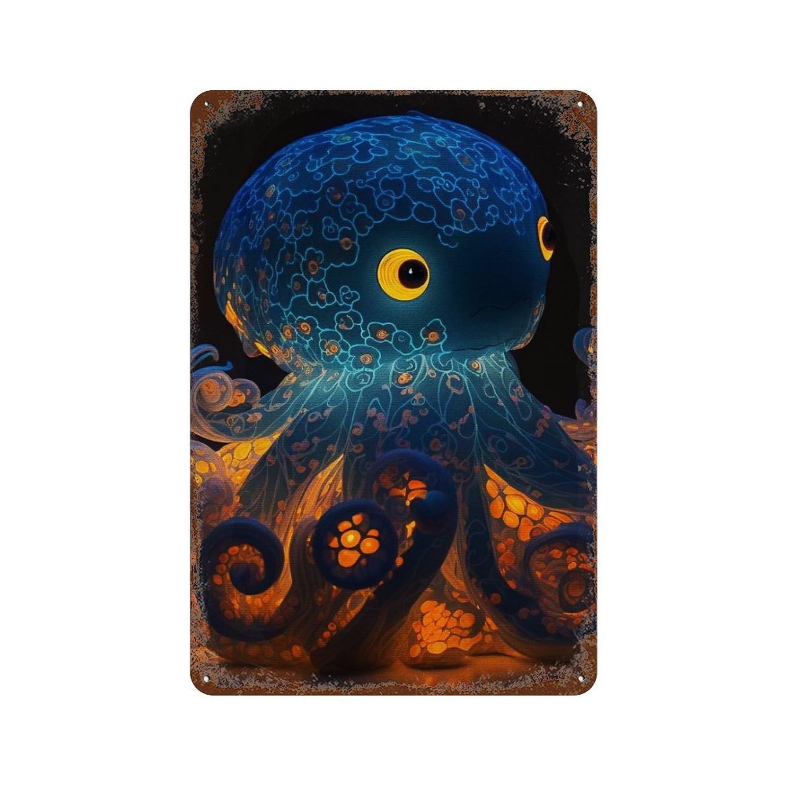 Cute Octopus Retro Metal Sign 11.8"x7.9", Decorative Metal Wall Art for Garage, Bar And Workshop Decor