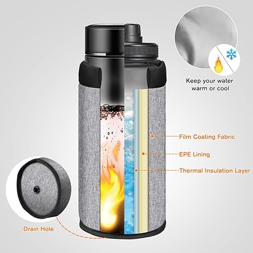 Vista 4 de FINPAC Portavasos para bicicleta, soporte universal para botella de agua con bolsillos para teléfono para cochecito, andador, carrito de golf, Gris