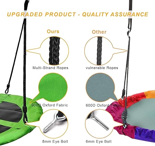 Miniatura 3 de PACEARTH Columpio de árbol de 40 pulgadas, capacidad de peso de 900 libras, 2 correas colgantes adicionales, cuerdas ajustables de múltiples hebras,