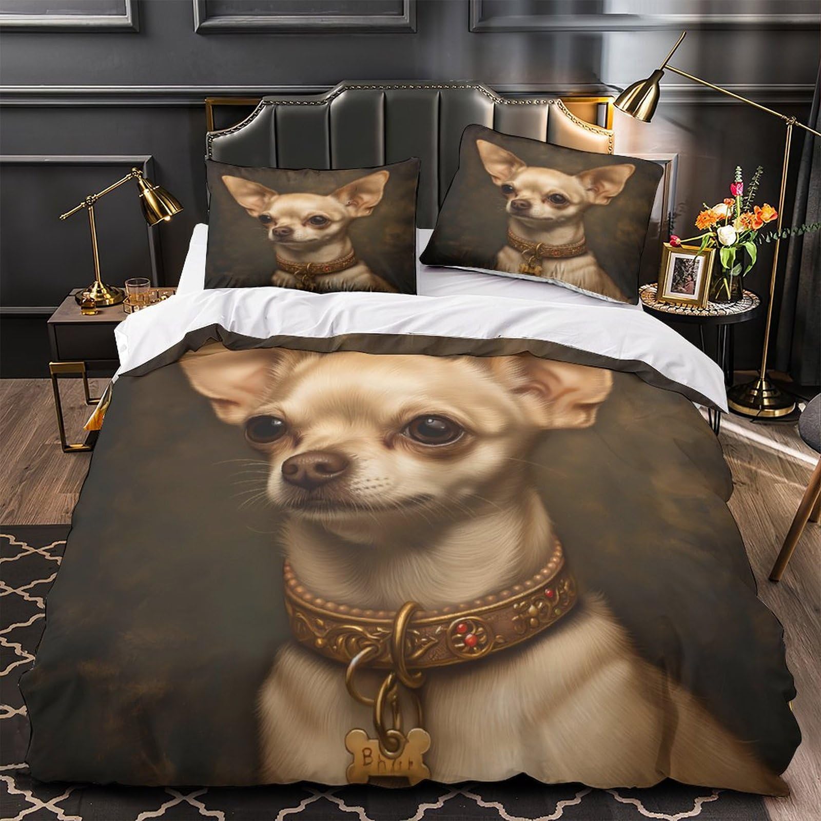 Housse de couette Chihuahua anti-plis et facile à border 135x200