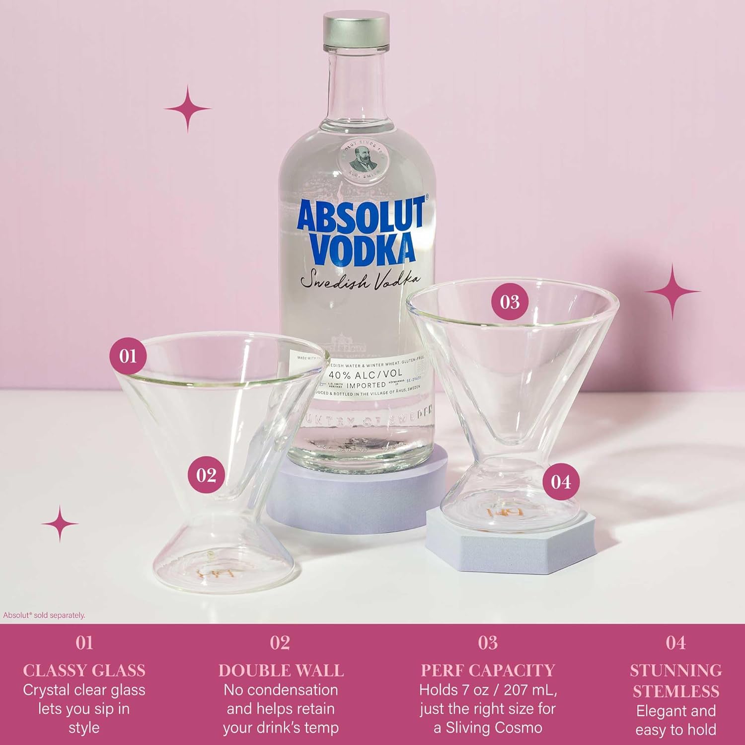 Paris Hilton 2-Piece Martini Glass Set, Double Wall Glass Design, Great for Martinis, Cocktails, Cosmopolitans, Margaritas, 7-Ounce, Clear - Image 3