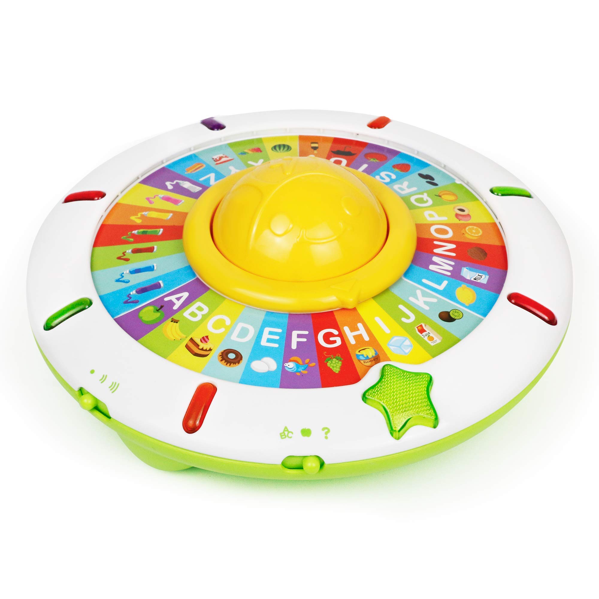 Bambiya ABCs Spinning Wheel Toy – 3 Different Toddler Toy Play Modes - Fun ABC Learning Sit and Spin Toy That Captures Kids' Attention with Lights, Music and Games - for Age 3+ Years