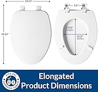 Vista 3 de Asiento de inodoro CHURCH, bisagras de liberación de limpieza fácil para limpiezas profundas, asiento de madera esmaltada duradera, alargado, blanco