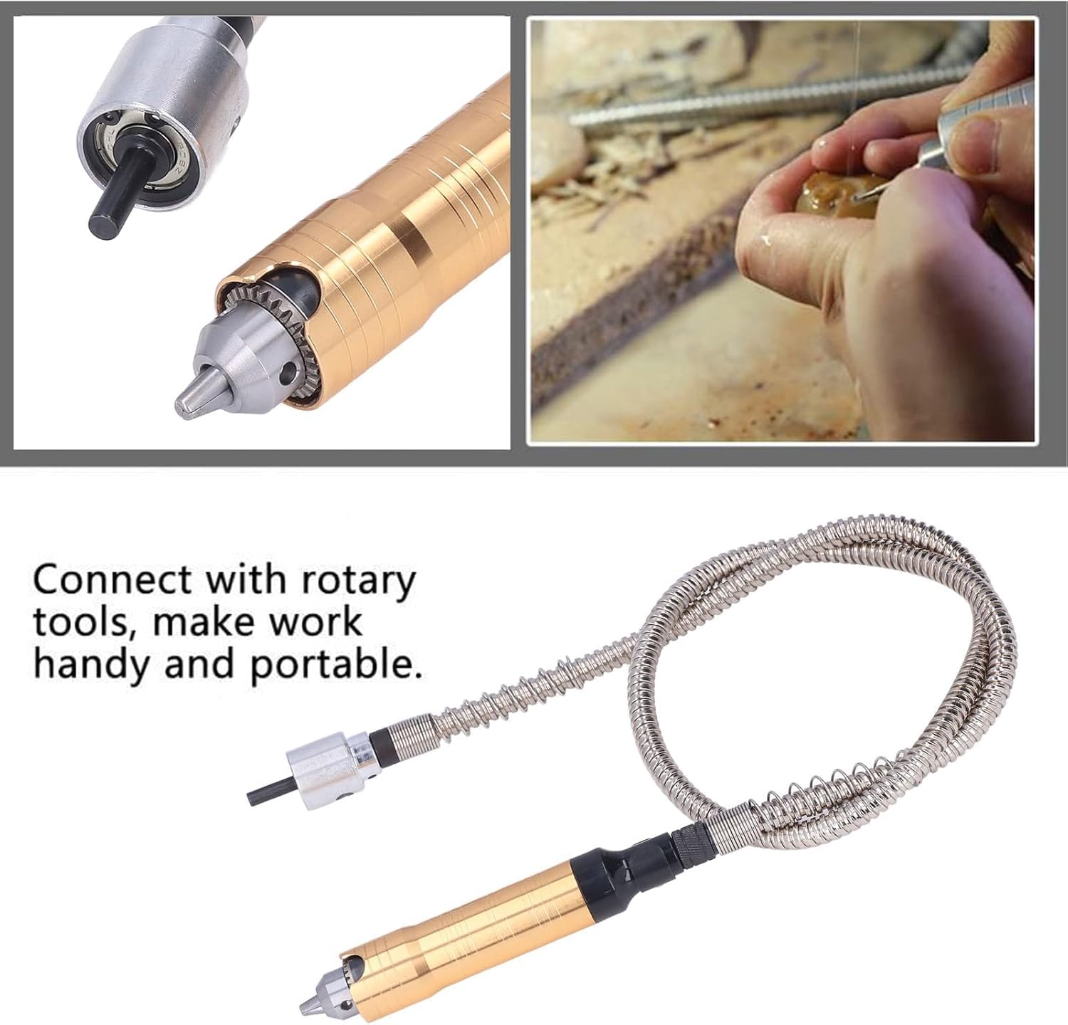 Flex Alliel Extension Chuck - Adaptador Chuck de 6,5 mm para instrumentos de rotación, eje flexible de 10.000 rpm con mango, para pulido, grabado, perforación,