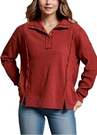 Sweatshirt for Women Oversized Long Sleeve Button Casual Henley Neck Pullover Tops Fall Fashion Outfits Clothes