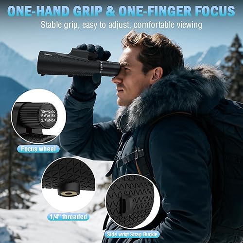 Vista 5 de Telescopio monocular de zoom 15-45x55 de alta potencia - Monocular para adultos con prisma BAK4 para observación de aves y concierto de viaje