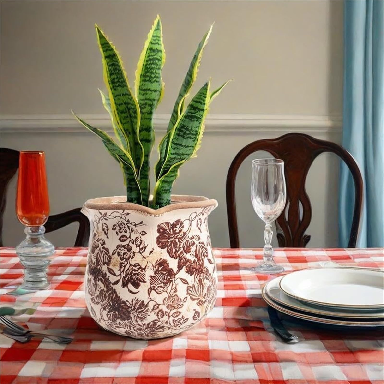 Vintage wazon na kwiaty Vintage ceramiczny wazon na kwiaty pęknięcia lodu kwiatowe granice dekoracje ogrodowe(czerwony)
