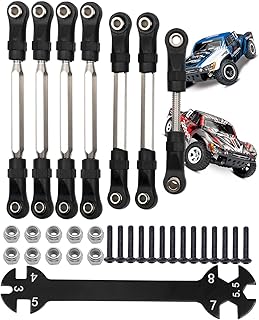 Rcarmumb Adjustable Turnbuckles Camber Link Part for 1/10 Slash 2WD/Slash 4X4 4WD,7pcs Rc Turnbuckles Camber Link with Rod Ends Sets/Wrench for RC Replace Parts,Black