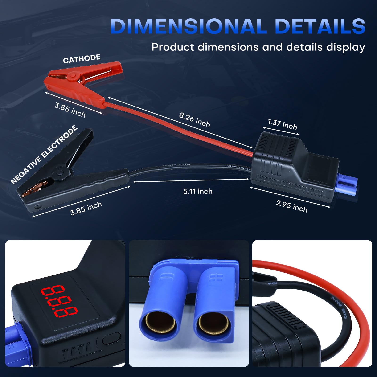 Pinces de démarrage intelligentes, EC5 Heavy Duty pour démarreur Automobile, câbles de Remplacement Pinces Crocodiles avec écran LCD Intelligent pour démarreur de Voiture 12 V 10 AWG Fil