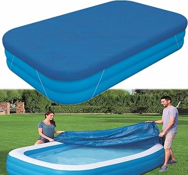 Rectangle Pool Cover,Pool Cover for Inflatable Pool,Rectangular Inflatable Swimming Pool Cover, 10ft X 6ft Dustproof Rainproof Waterproof Square Swimming Pool Cover,Family Pool Cover Blue