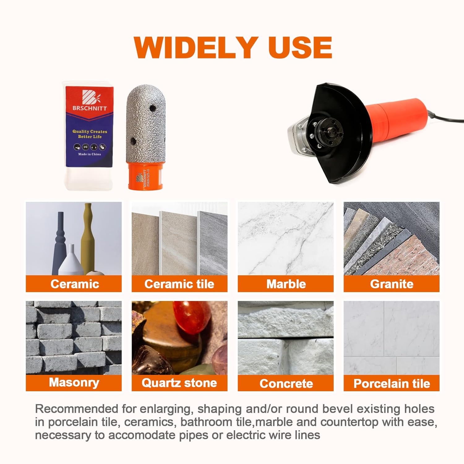 Diamond Finger Milling Bits,BRSCHNITT 2pcs 1 Inch 25mm Dry Core Drill Bit with 5/8-11 Thread for Enlarging Shaping Existing Holes of Porcelain Tile Ceramic Marble Granite Countertop