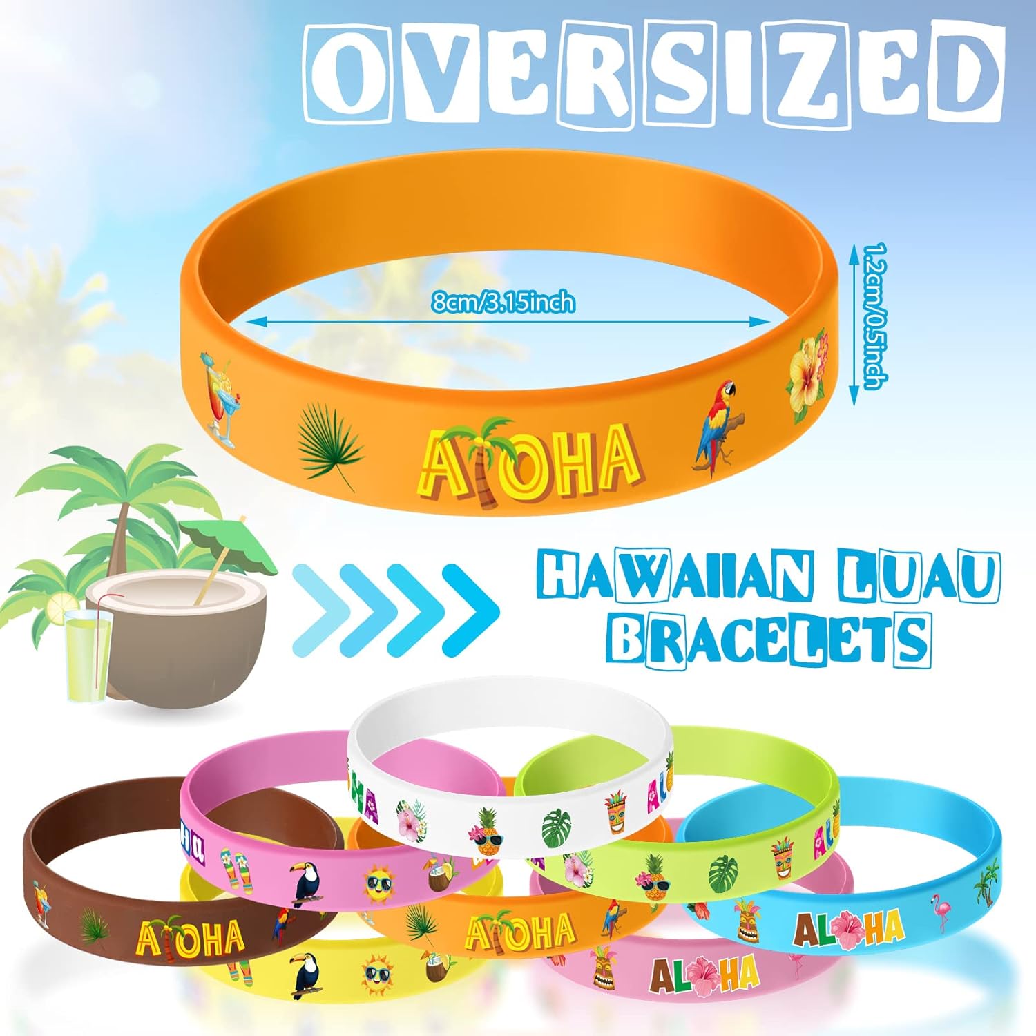 Capoda 32 Pcs Hawaiian Party Bracelets Silicone Hawaiian Tropical Wristbands Tropical Luau Bracelets Flamingo Wristbands Hawaii Luau Party Favors for Summer Beach Supplies over 14 Years