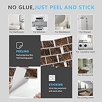 Vista 4 de URCOLOR 10 hojas de vinilo adhesivo para salpicaduras de cocina, 12 x 12 pulgadas, azulejos autoadhesivos para salpicaduras de baño, diseño de Marrón