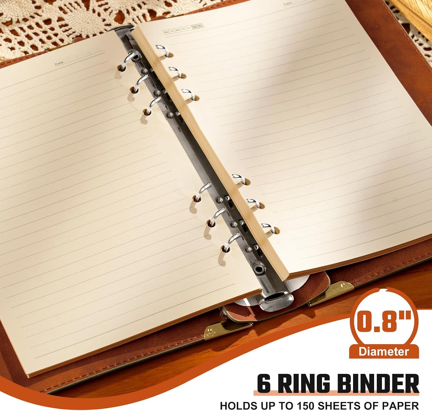 Ovesmusl 2 Pack PU Leather A5 Binder 6 Ring Refillable Journal Cover image 5