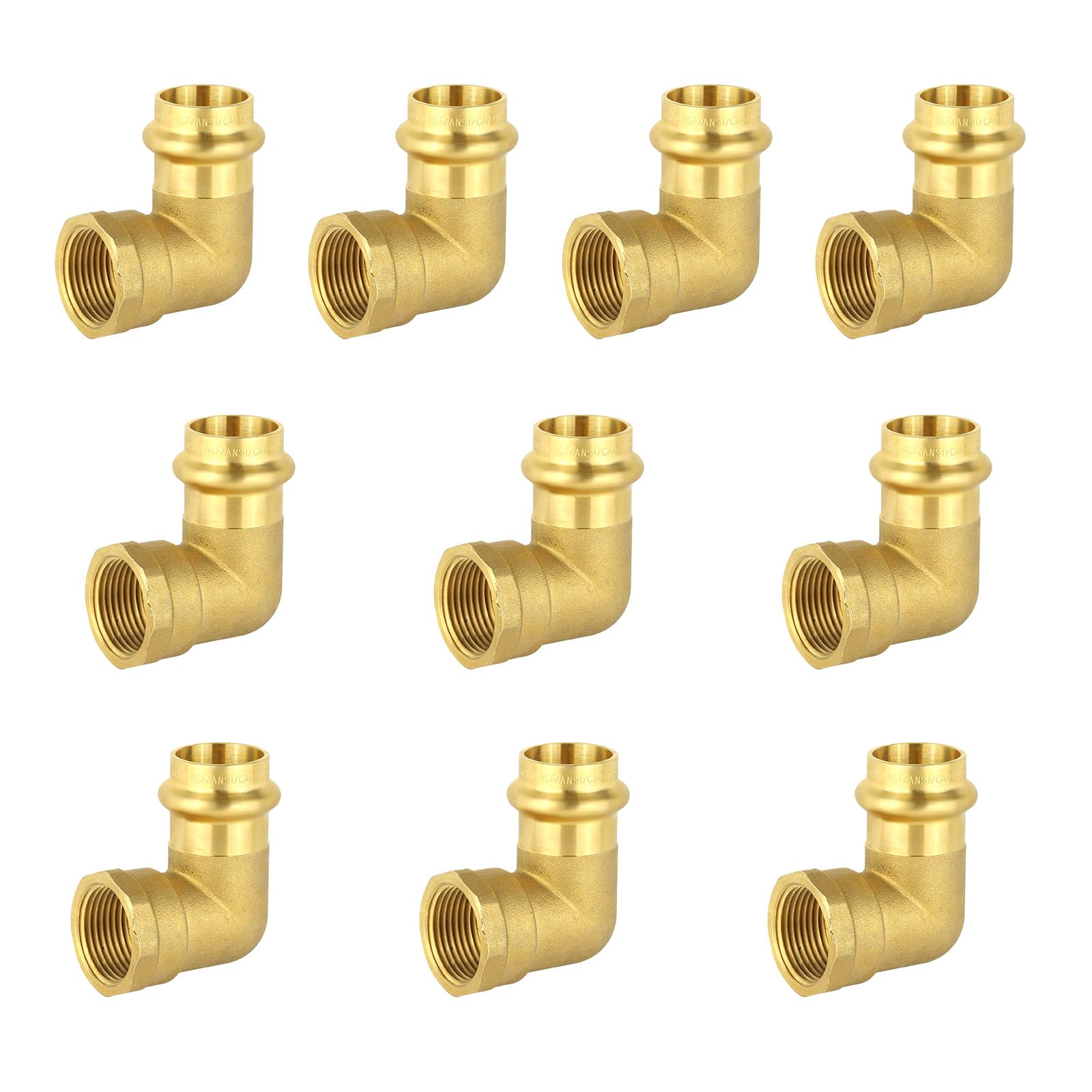 Paquete de 10 prensas de 3/4 pulgadas x codo NPT hembra de 3/4 pulgadas, accesorios de latón para conexión de tubería de cobre