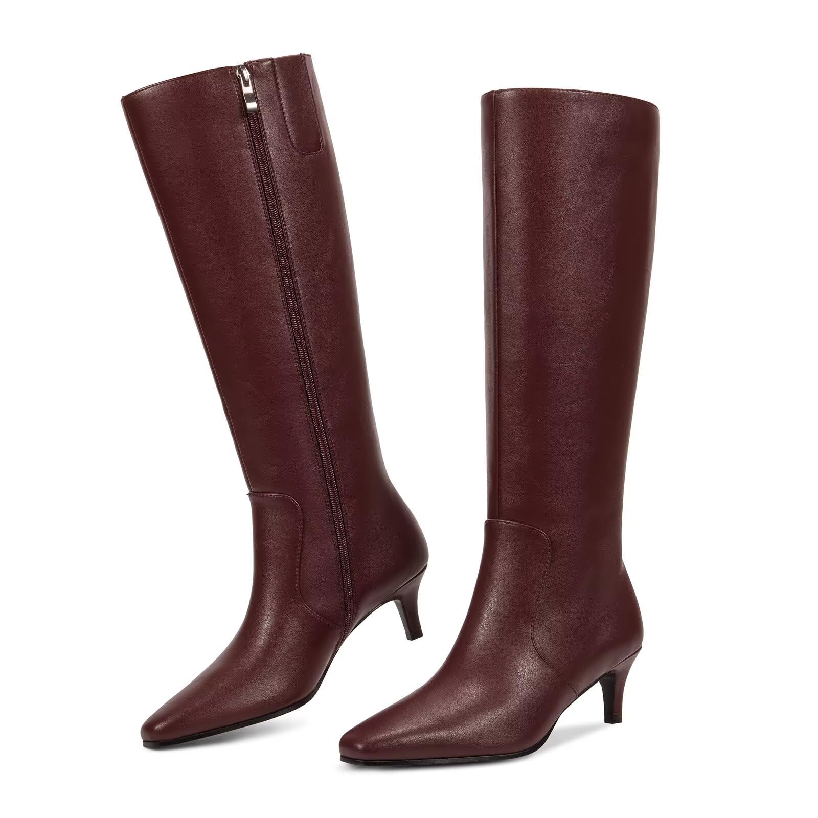 wetkiss Rhinestone/PU Low Chunky Pointed Toe Knee High Boots for Women with Full Bling Sparkly Crystals Booties for Wedding Party Date Dress